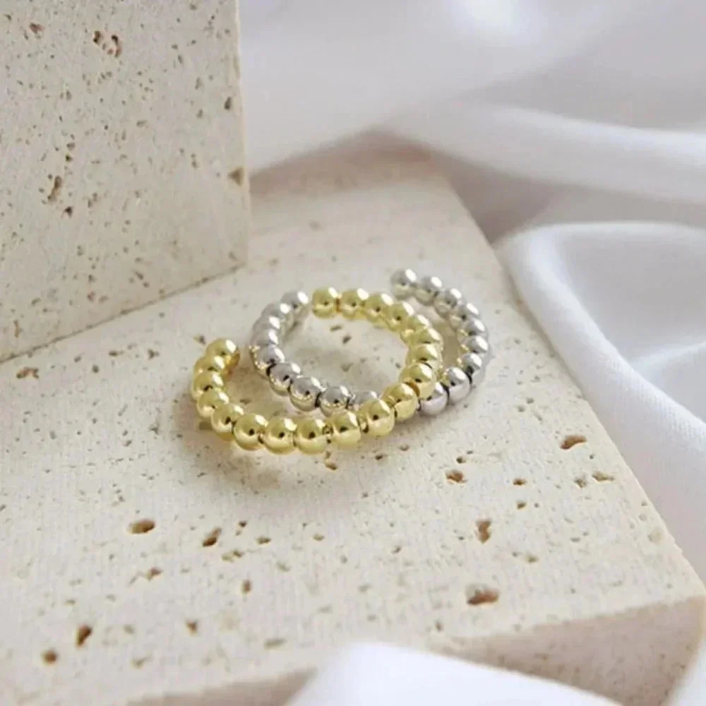 Minimalist 925 Sterling Silver Bead Ring Thin Ring Band Adjustable